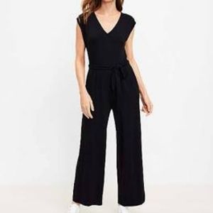 LOFT Tie Waist V Neck Jumpsuit Black Size S